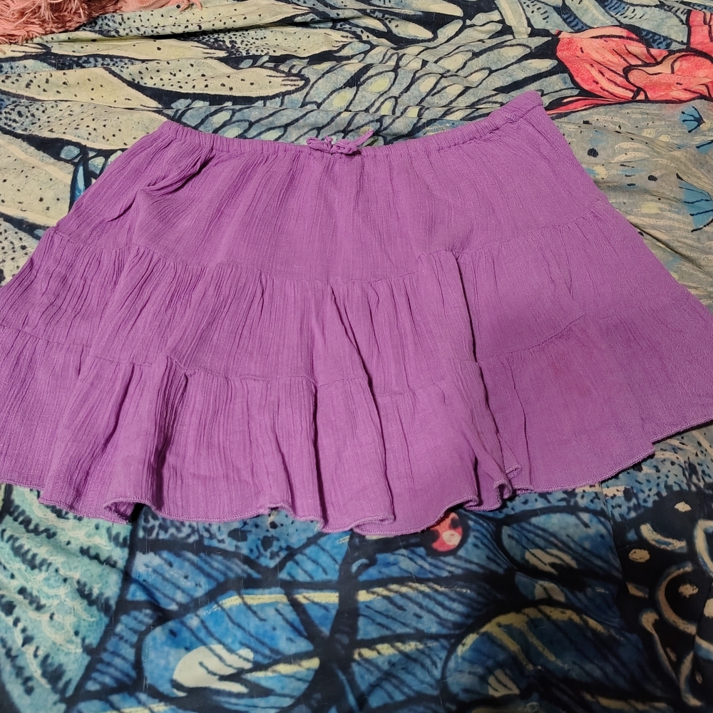Boho 90s Vintage Purple Cotton Mini Skirt/ 3 Tier/ InGear/ SZ Large